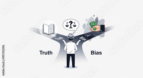 Information Overload and Fake News Detection Concept, Business Professional Evaluating Truth vs Bias Vector Illustration