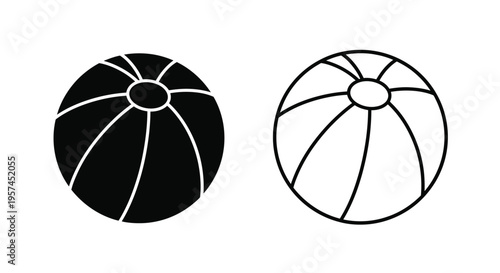 Two stylized beach balls depicted in a simple black and white illustration