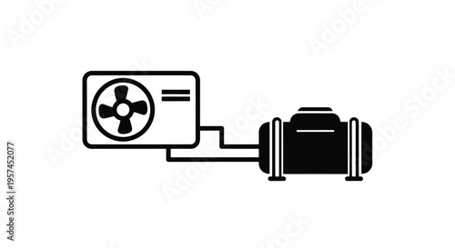 Simple black and white illustration of an air compressor system