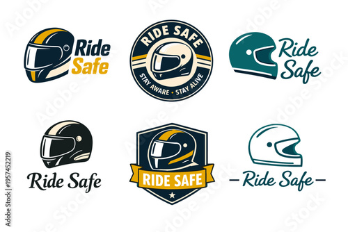 Ride safe helmet logos and safety emblems for motorcycle enthusiasts