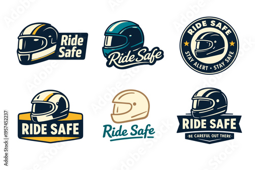 Motorcycle helmet safety logos with ride safe messages