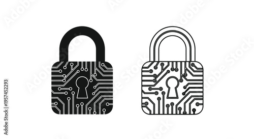 Digital padlock icons one filled one outlined representing cybersecurity