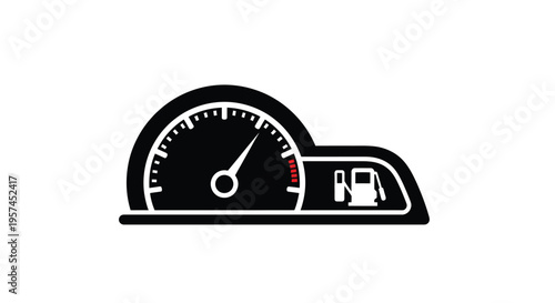 Simple black silhouette of a car dashboard with speedometer and fuel indicator