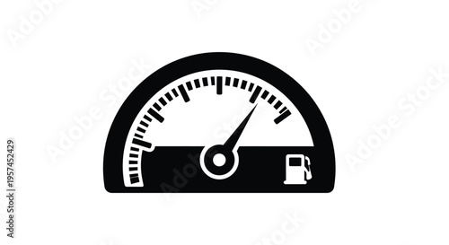 Black and white illustration of a fuel gauge indicating a moderate level
