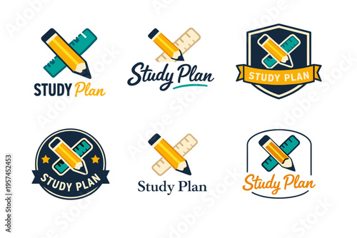 Creative study plan logos with pencil and ruler designs
