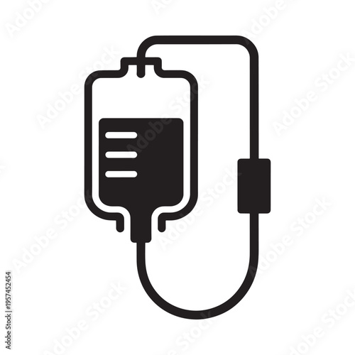 Simple black and white line icon of an iv drip medical bag