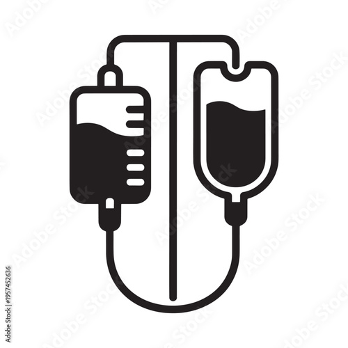 Simple black icon depicting two connected intravenous drip bags