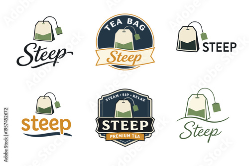 Variety of steep tea bag logos and designs