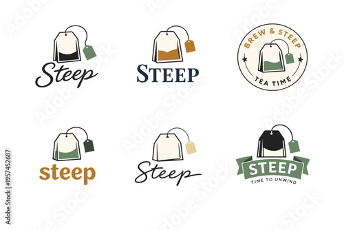 Tea bag logos collection: brew and steep designs for tea branding