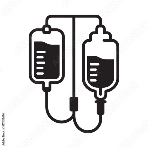 Two intravenous drips connected with tubing a medical illustration