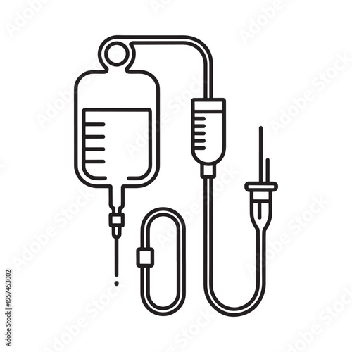 Simple line drawing of an iv drip medical fluid bag and tubing