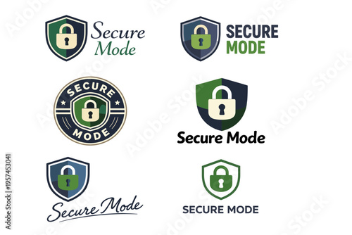 Secure mode logo variations with padlock and shield designs
