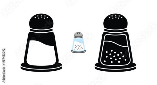 Simple illustration of salt and pepper shakers in black and white