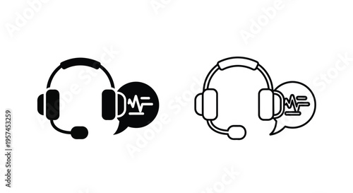 Headset with speech bubble icon in two contrasting styles