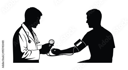 Doctor checking a patient s blood pressure with a stethoscope and cuff