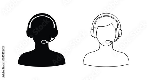 Two headset icons a solid black silhouette and a white outline version