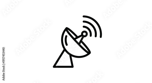 Simple black and white line drawing of a satellite dish antenna