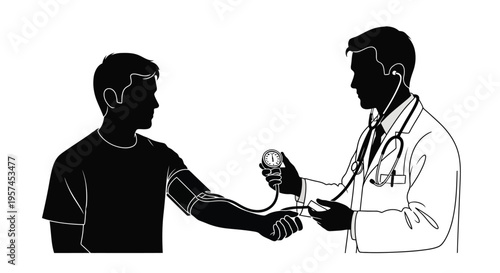 Doctor examining a patient s blood pressure with a stethoscope and cuff