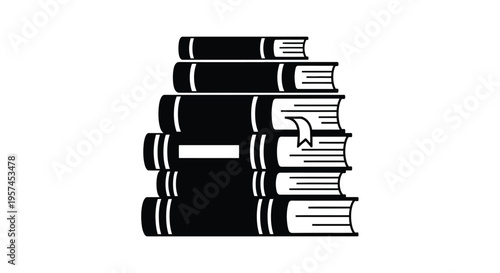 A stack of black books with white page edges isolated on white