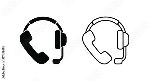 Two headset icons one solid black the other a white outline