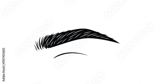 A stylized graphic of a single eyebrow and partial eyelid line