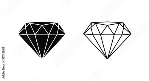 Two geometric diamond illustrations one solid black and one outlined