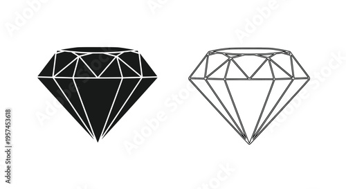 Two diamond illustrations a solid black shape and a wireframe outline