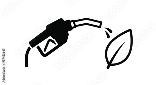 Fuel nozzle dispensing into a leaf symbolizing eco friendly fuel