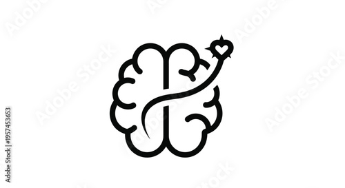 A black outline of a brain with a path leading to a heart shape