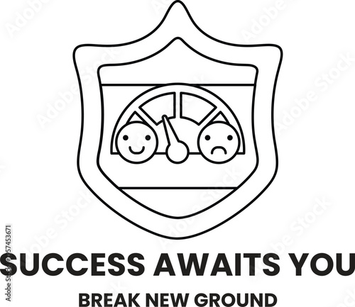 Shield frames two smiling and frowning faces behind a speedometer