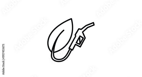 Biofuel concept a leaf and fuel nozzle combined in a line drawing