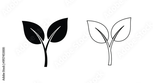 Two stylized leaf icons one dark and one light against a white background