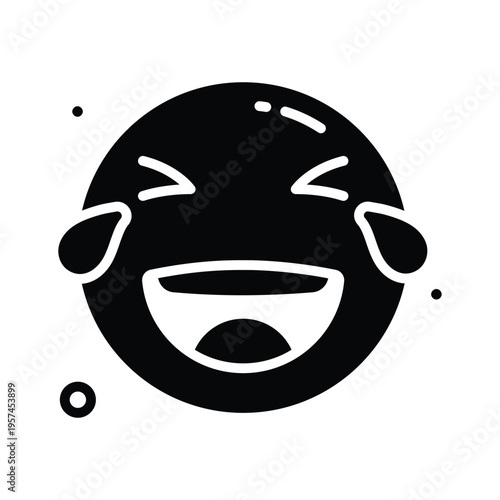 A modern glyph icon of funny laughing emoji face