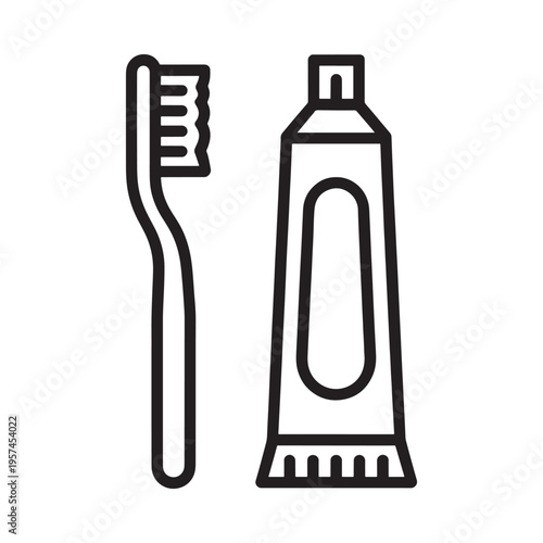 Simple line drawing depicting a toothbrush and tube of toothpaste