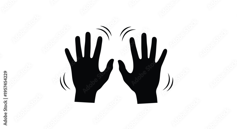 Fototapeta premium Two black hands facing each other with motion lines signifying clapping