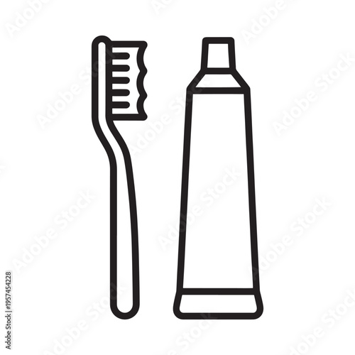 Simple line drawing of a toothbrush and tube of toothpaste