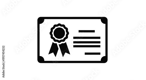 A black and white illustration of a certificate with a laurel wreath