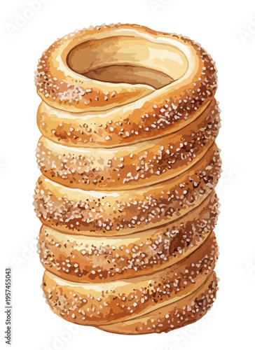 Watercolor vector trdelnik pastry with sugar topping isolated on white