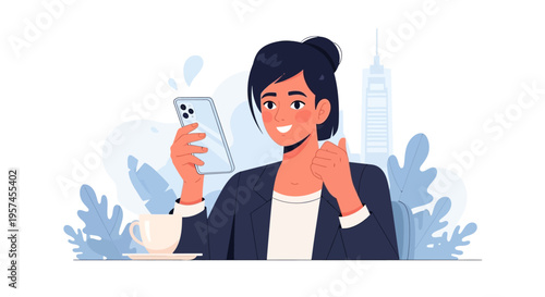 Smiling Businesswoman on Video Call Giving Thumbs Up - Remote Work Success & Online Communication