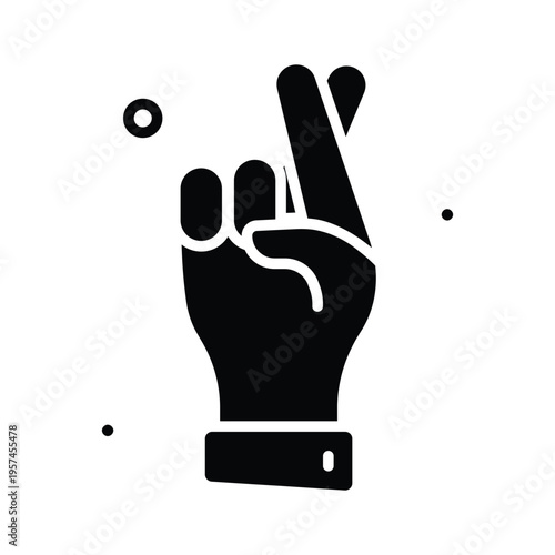 Premium glyph icon showing crossing fingers luck gesture