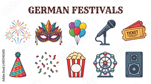 Collection of ten icons representing German festivals arranged in two rows