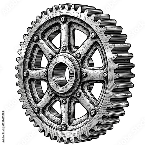Vector gear wheel illustration, metallic cogwheel, mechanical component