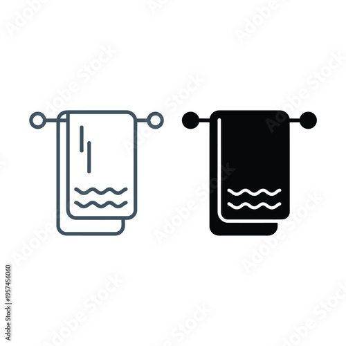 Two towel rack icons one blue outline one solid black design