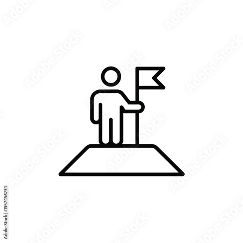 Line art illustration of a person standing atop a pedestal with a flag