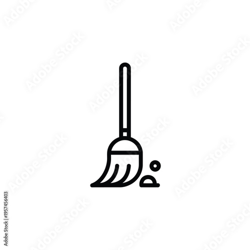Simple line art illustration of a broom and debris on floor