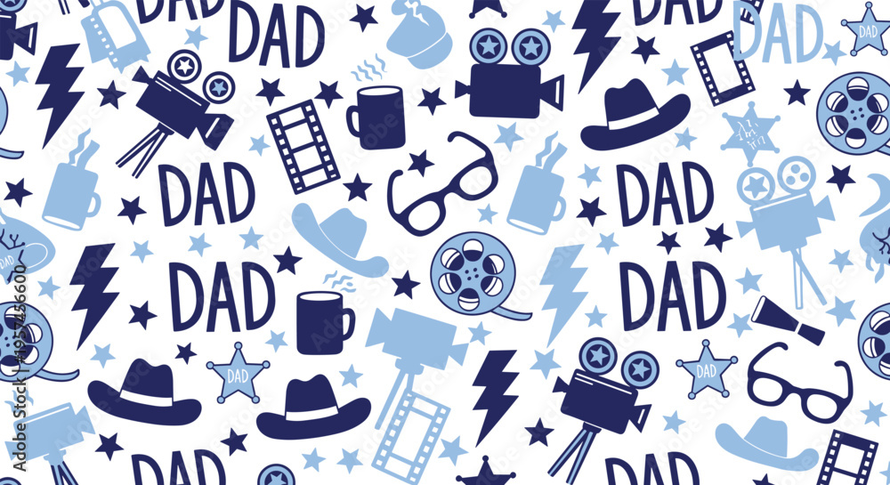 Fototapeta premium Father's day pattern with movie and wizarding elements