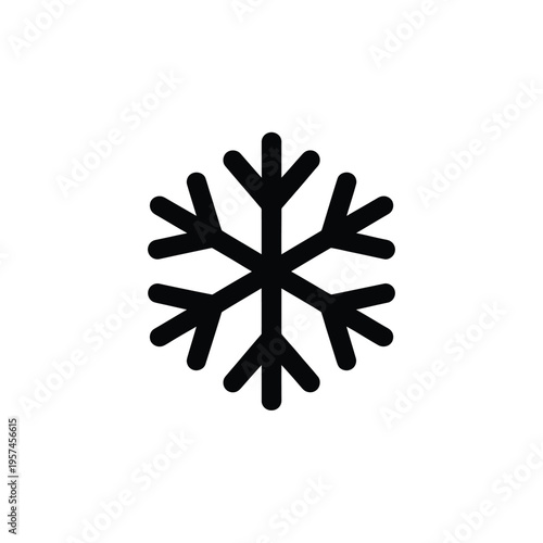 A simple black snowflake design on a plain white background