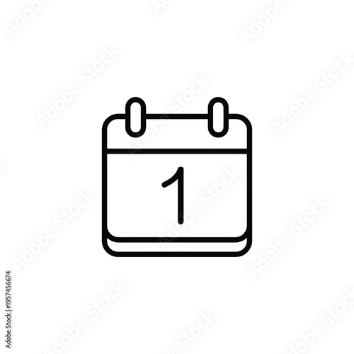 Simple black and white line drawing of a calendar showing the first day