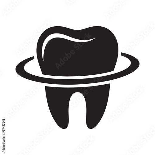 A simple black silhouette of a tooth encircled by a ring