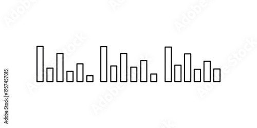 Audio spectrum bars set on white background representing sound levels and music equalizer graphics for digital media projects and radio station branding icon